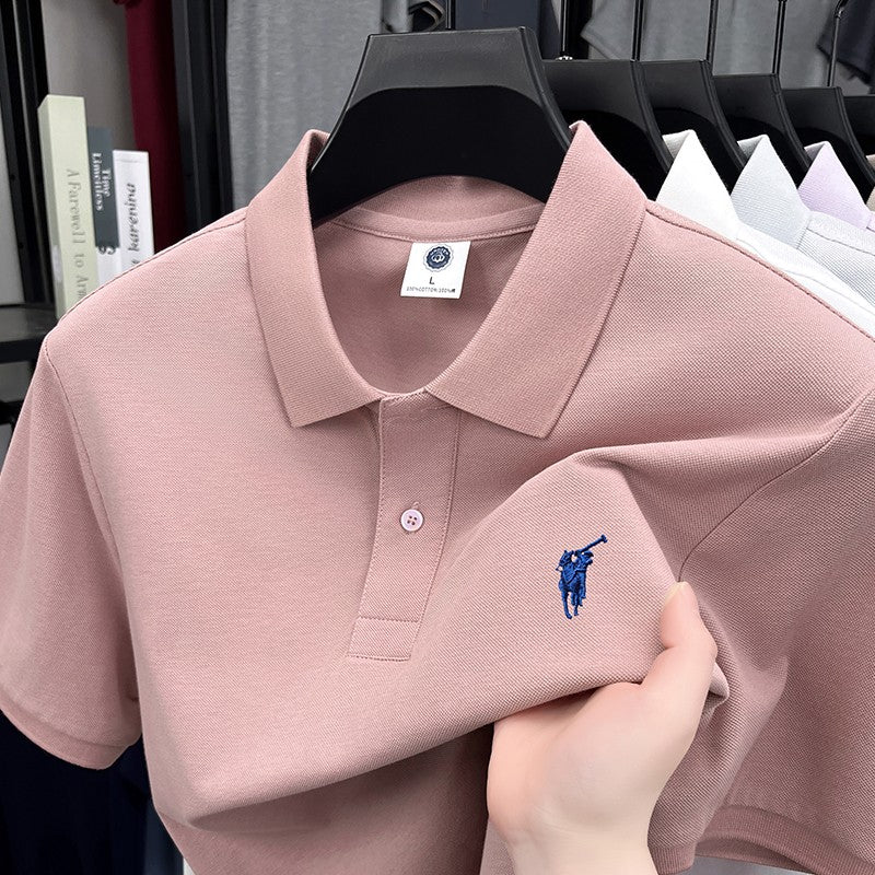 Paul genuine 00% cotton polo shirt short sleeved casual men's new solid color small horse logo embroidered lapel T-shirt men