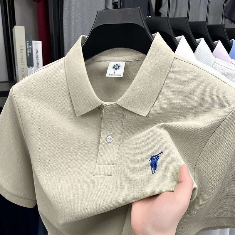 Paul genuine 00% cotton polo shirt short sleeved casual men's new solid color small horse logo embroidered lapel T-shirt men