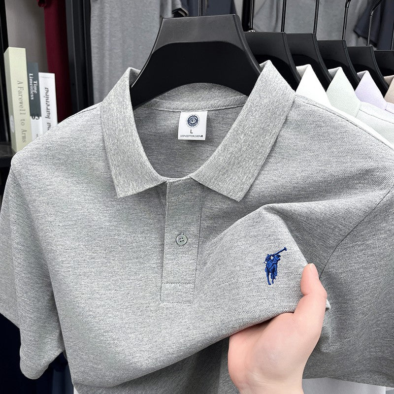 Paul genuine 00% cotton polo shirt short sleeved casual men's new solid color small horse logo embroidered lapel T-shirt men