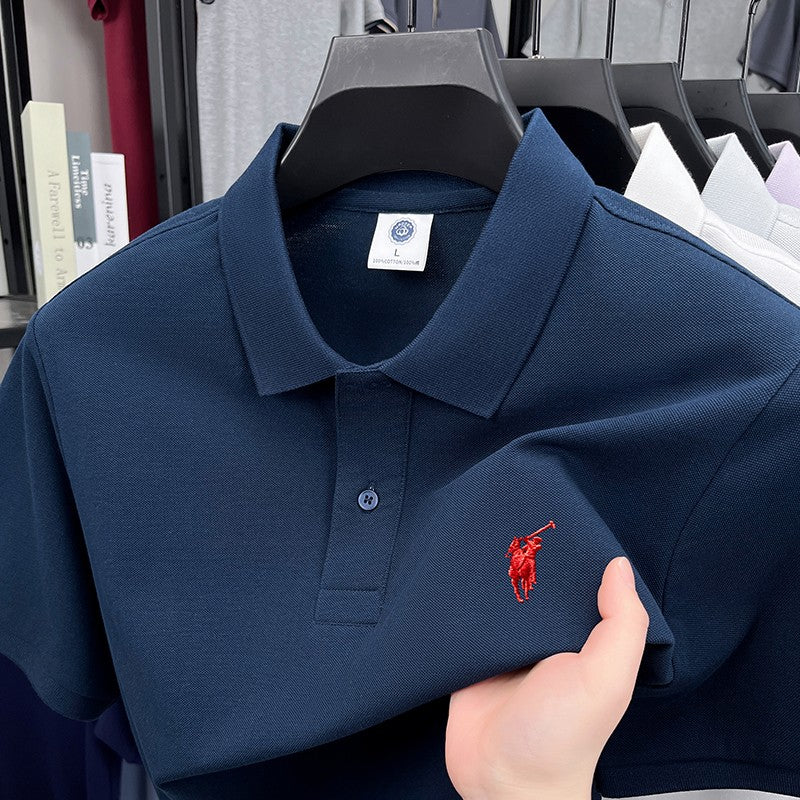 Paul genuine 00% cotton polo shirt short sleeved casual men's new solid color small horse logo embroidered lapel T-shirt men