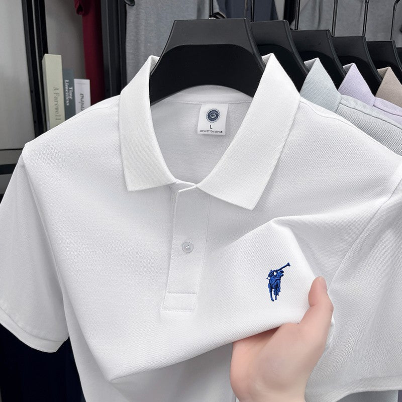 Paul genuine 00% cotton polo shirt short sleeved casual men's new solid color small horse logo embroidered lapel T-shirt men