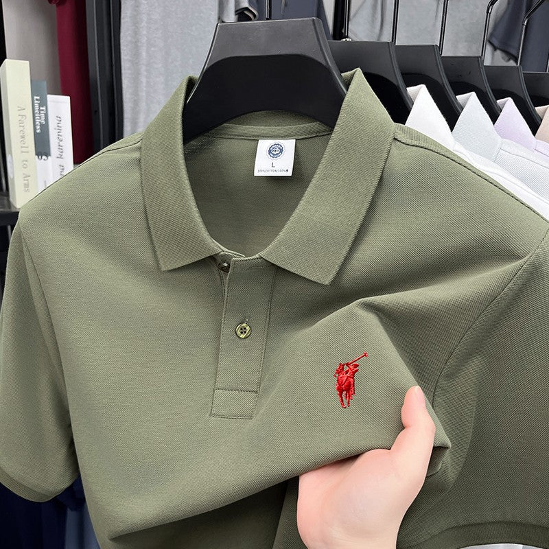 Paul genuine 00% cotton polo shirt short sleeved casual men's new solid color small horse logo embroidered lapel T-shirt men