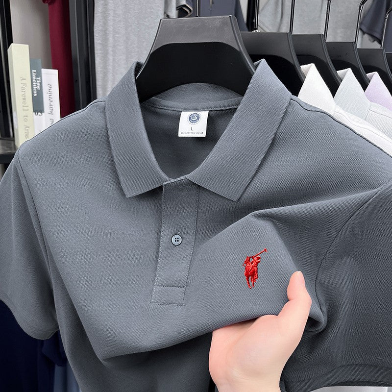 Paul genuine 00% cotton polo shirt short sleeved casual men's new solid color small horse logo embroidered lapel T-shirt men