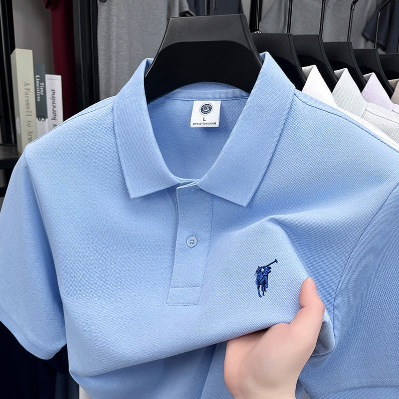 Paul genuine 00% cotton polo shirt short sleeved casual men's new solid color small horse logo embroidered lapel T-shirt men