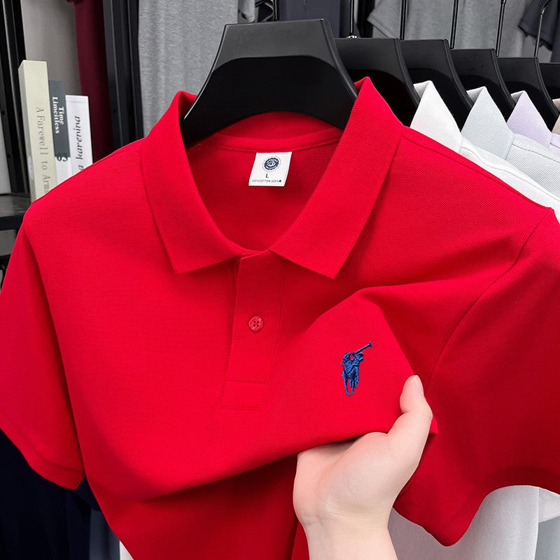 Paul genuine 00% cotton polo shirt short sleeved casual men's new solid color small horse logo embroidered lapel T-shirt men